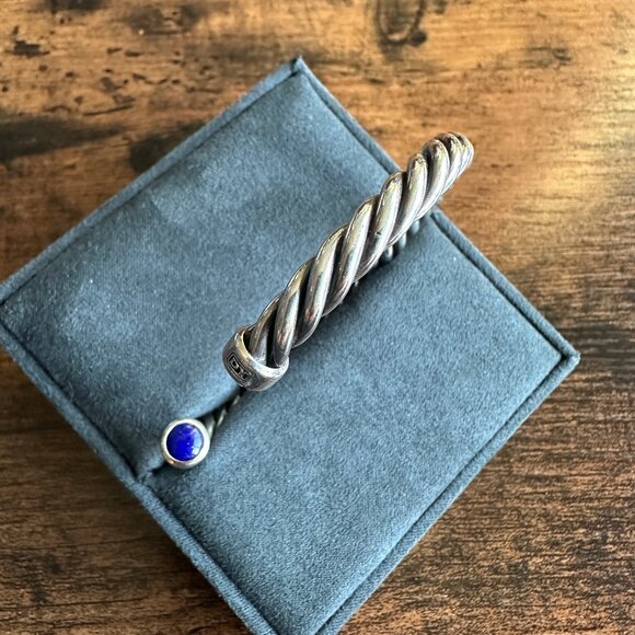 David Yurman Cable Cuff Bracelet w/ Sterling Silver & Lapis Lazuli - Medium - Picture 10 of 16